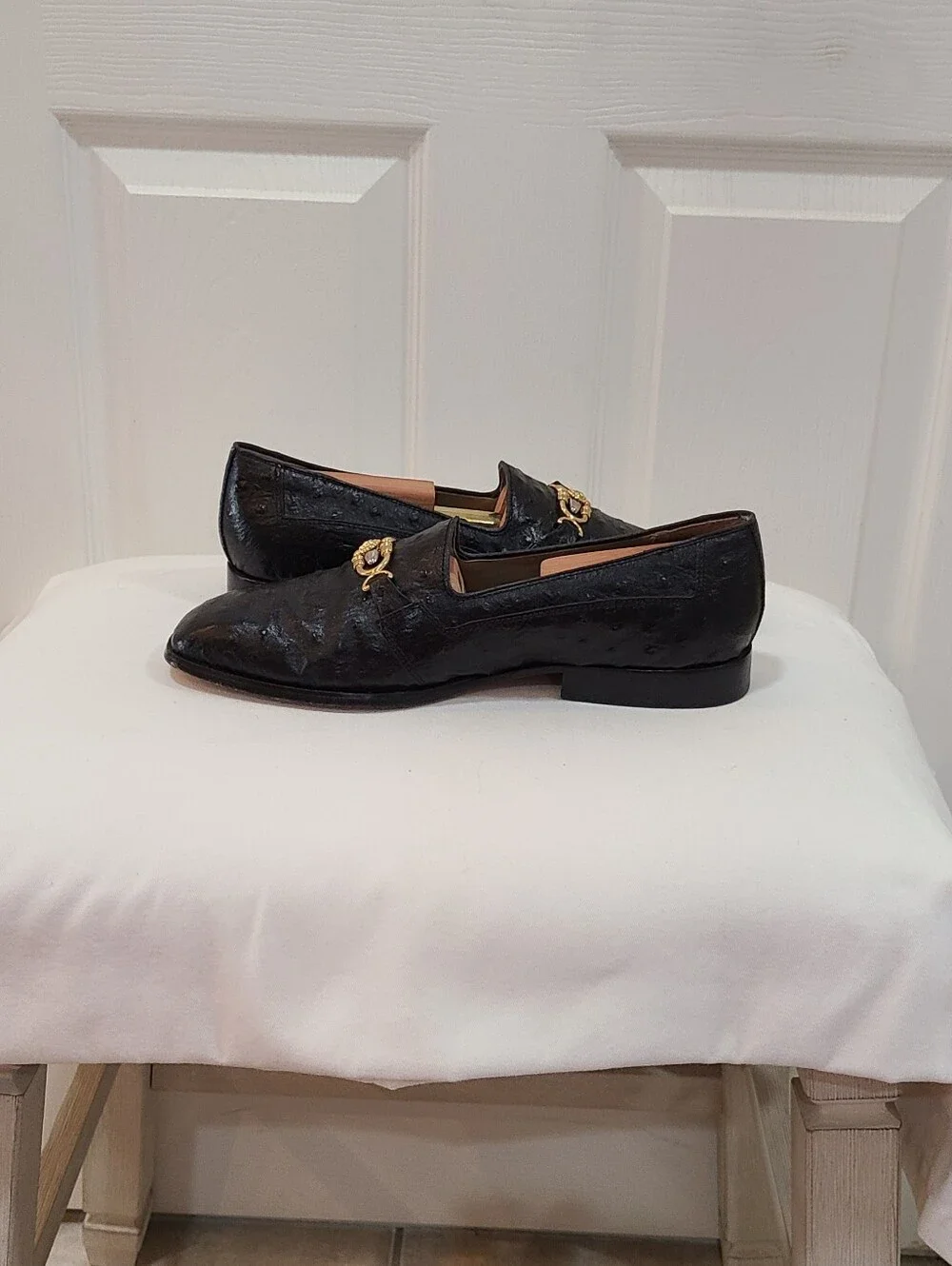 Giorgio Brutini Black Leather Slip-On Loafers with Gold Accent 9.5